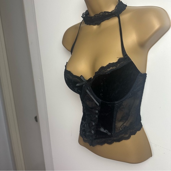 Killstar Black Cardinal Sins Gothic Lace Up Velvet High Neck Bralette NWOT XL - Picture 8 of 16